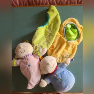 Two plush dolls in sacks Manhattan Toys